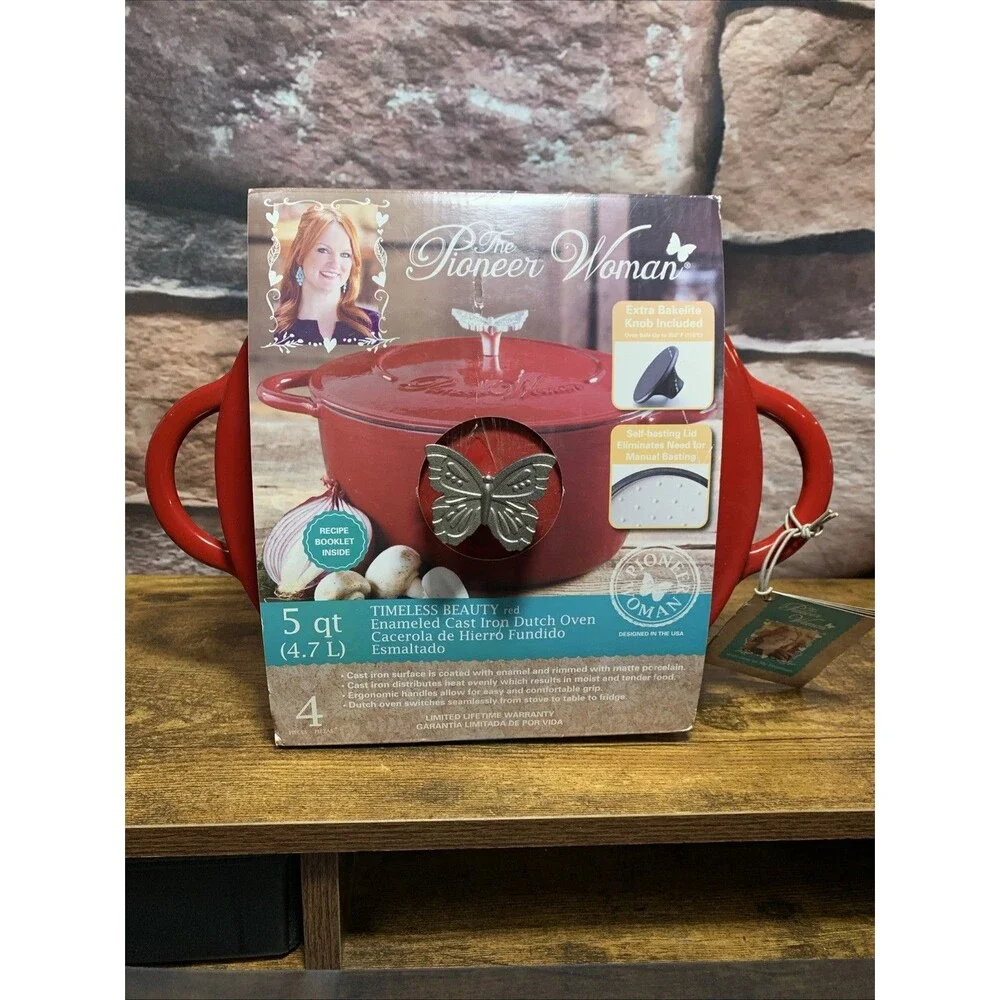 Retired Pioneer Woman Timeless Beauty Red Enameled Cast Iron 5 Qt Dutch Oven NIB